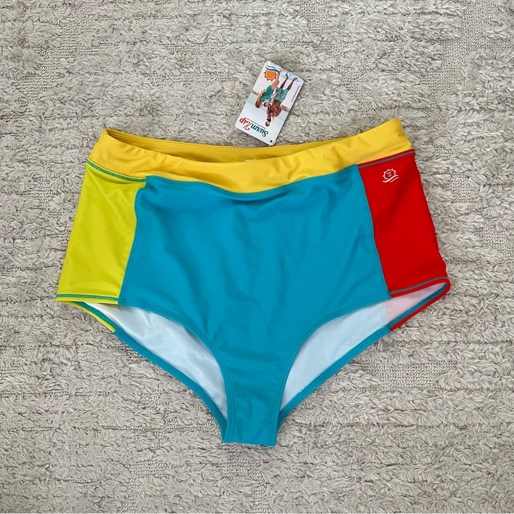 SwimZip Vibrant Color block Yellow Teal And Red Swim Bottoms 1X